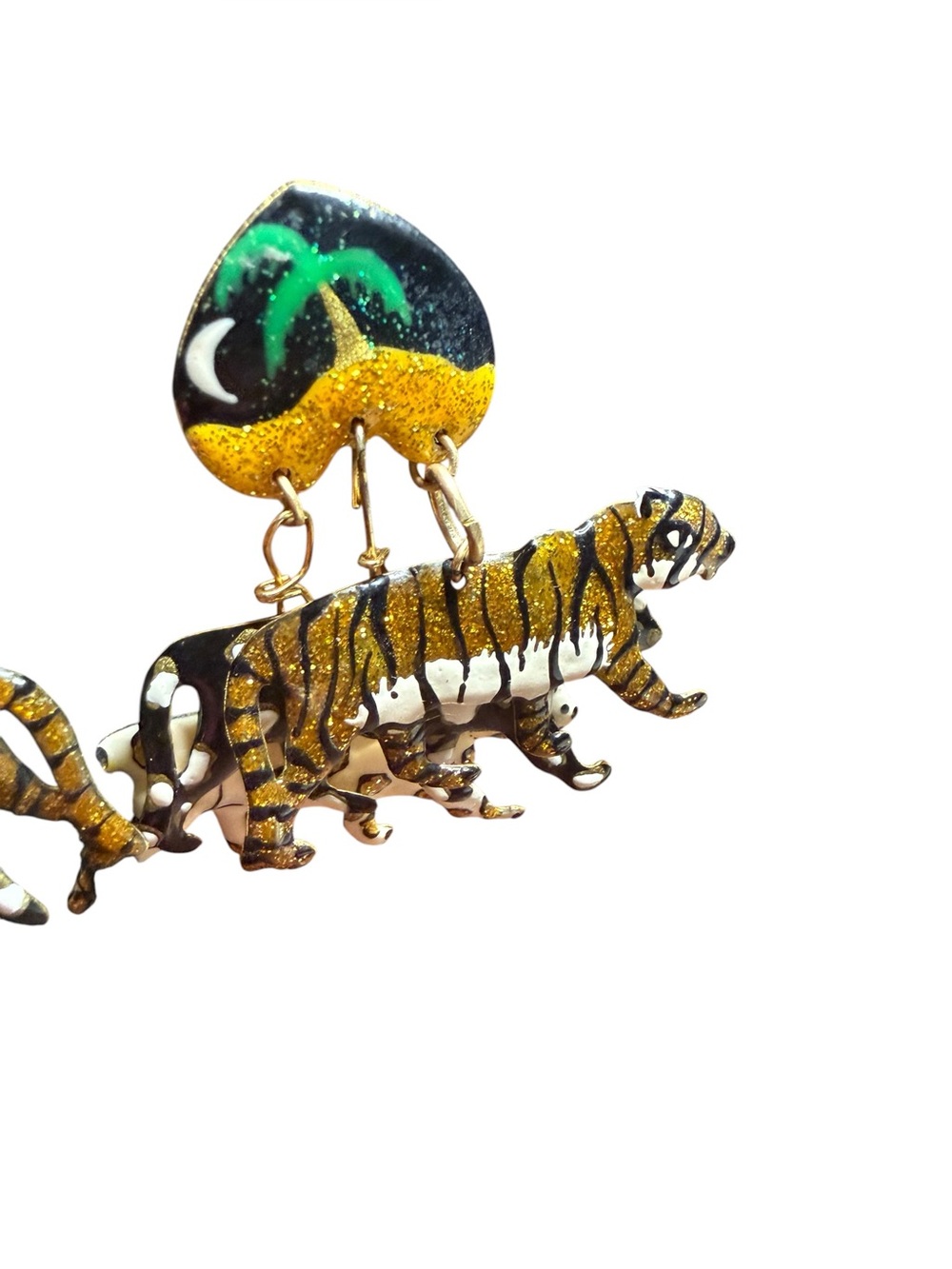 Rare Vintage Lunch at the Ritz Wild Cats “Cat Food” Safari Tiger Leopard Earring - Picture 8 of 9